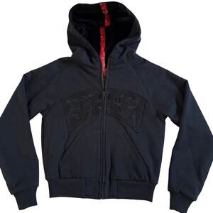 Deuce Dussault Custom Ink Tattoo Embroidery Skull Full Zip Hoodie Small RARE EUC